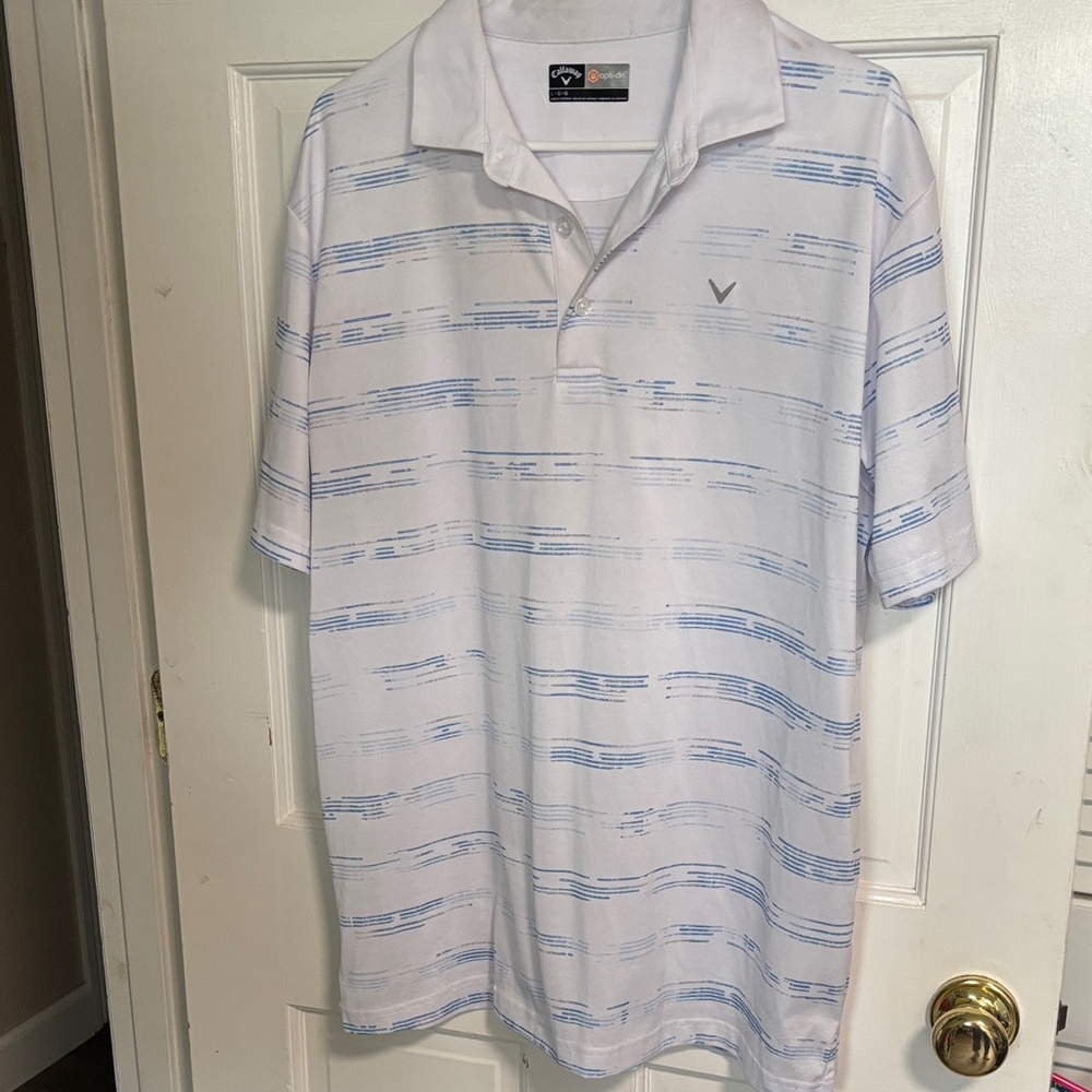 Callaway White Polo with Light Blue Striped Pattern - Picture 2 of 7